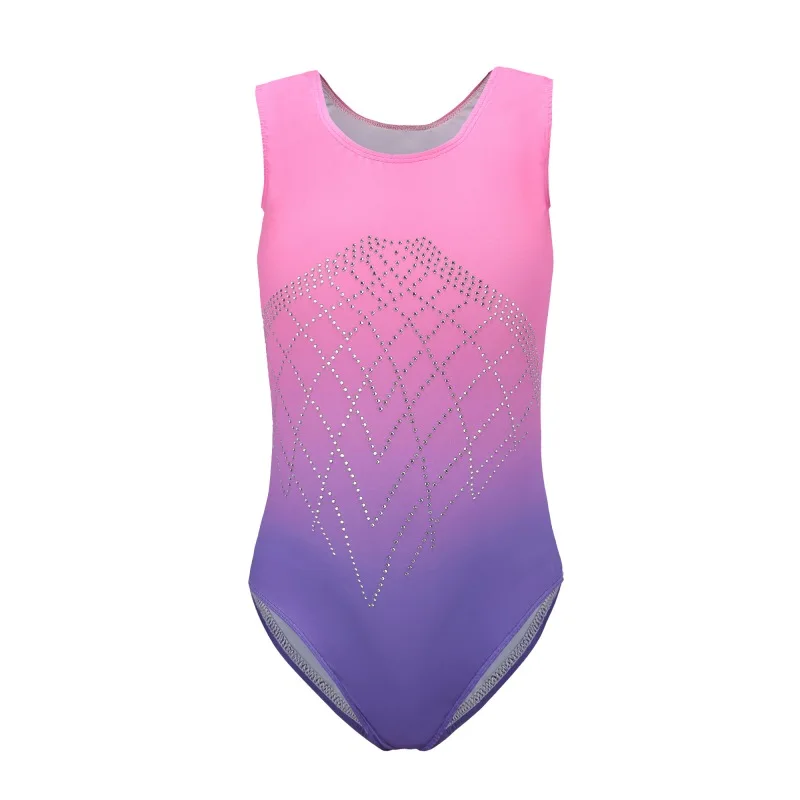 Gymnastics sleeveless diamond highlights Ballet gymnastics suit dance practice clothes dance clothes gradient color body suit 1