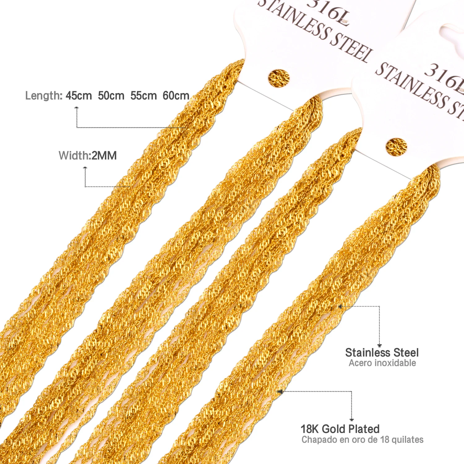 LUXUKISSKIDS Singapore Twisted Wholesale Chains Necklace 10pcs/lots Golden/Steel 2mm DIY Making Chain 18\