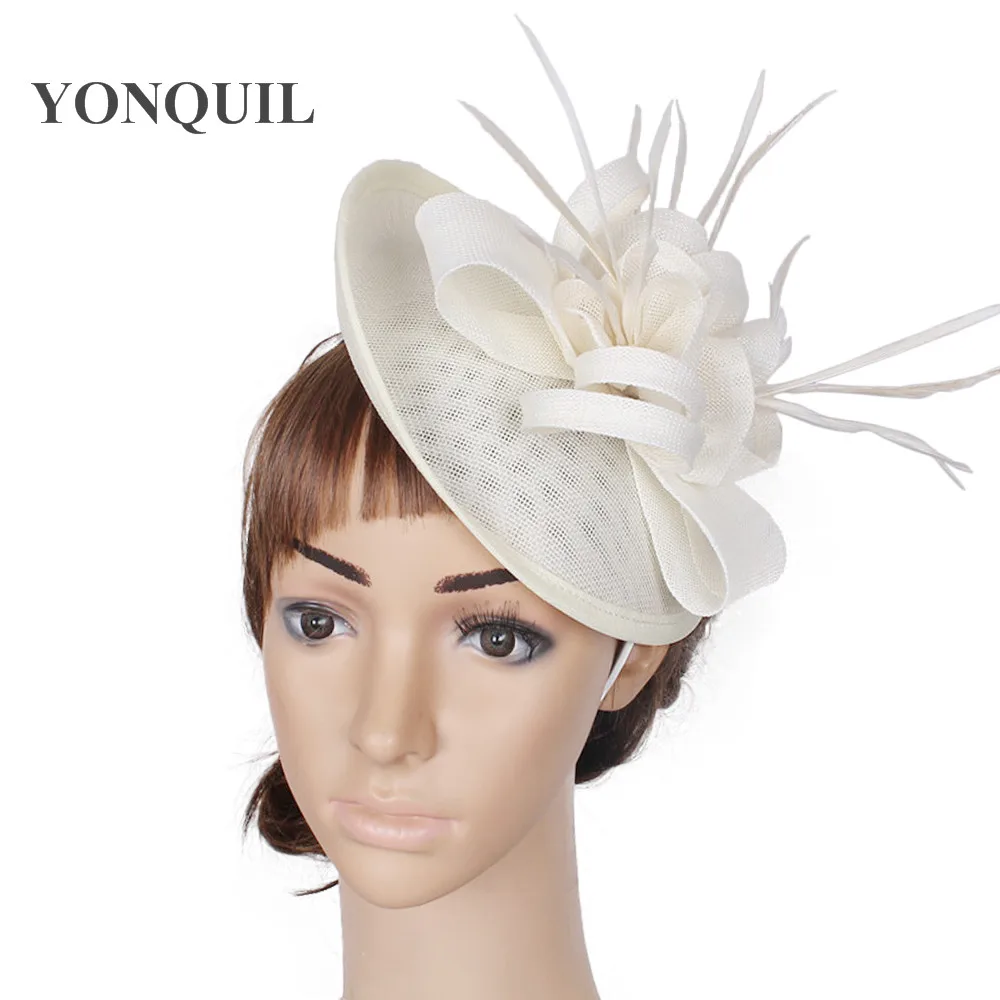 Party Headwear Ostrich Quill Adorned Fascinator With Feather Base Imitation Sinamay Hat DIY Hats Wedding Attractive Hair Clips