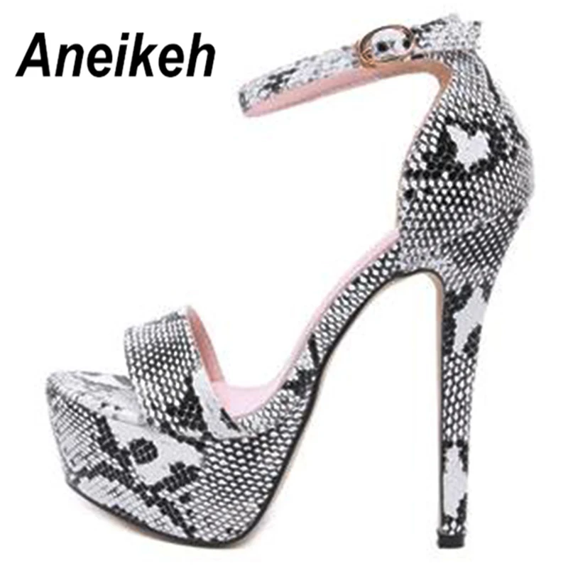 Aneikeh 2024 Serpentine High Heels Sandals Summer Sexy Ankle Strap Open Toe Party Dress 14.5CM Platform Gladiator Women Shoes 42