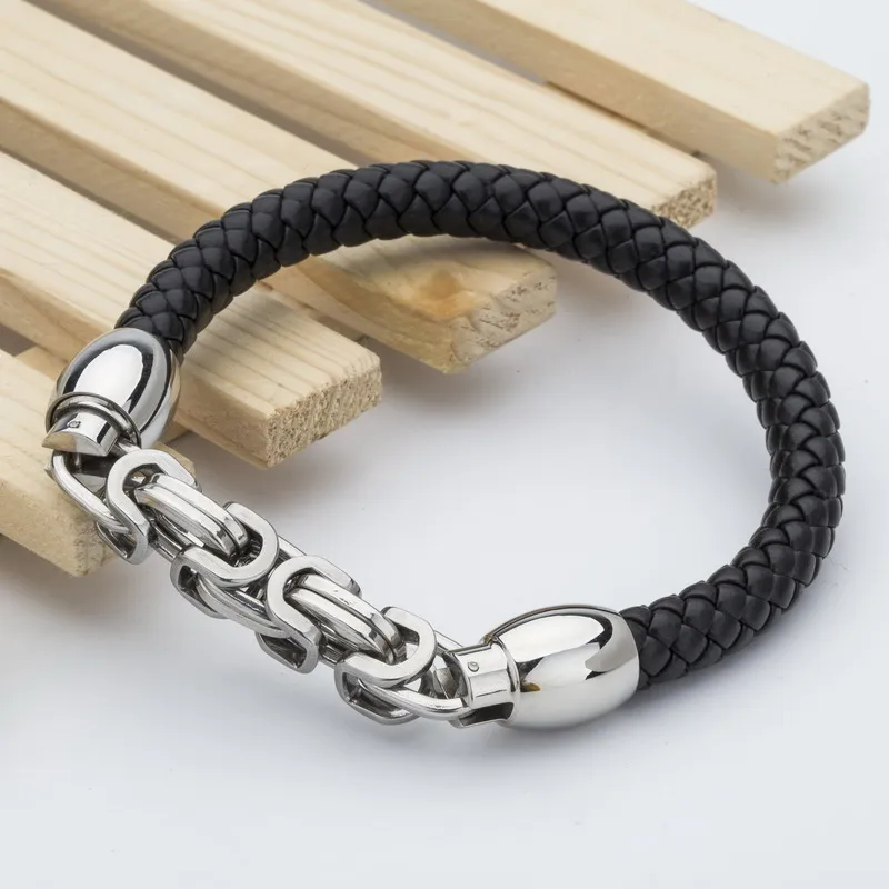 TYO New Arrived Brand Genuine Leather Bracelets for Women European Fashion Knight Stainless Steel Charm Bangles Black