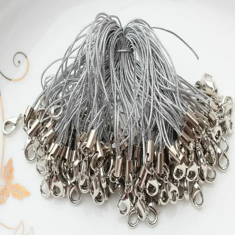 

500pcs shiny silver 65mm Silver strap brass cell phone strap chains with Lobster Clasp