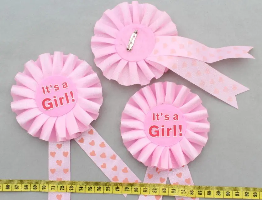 30pcs handmade Satin Ribbon Fabric Badge for new baby/mom/dad applique brooch it's a Girl