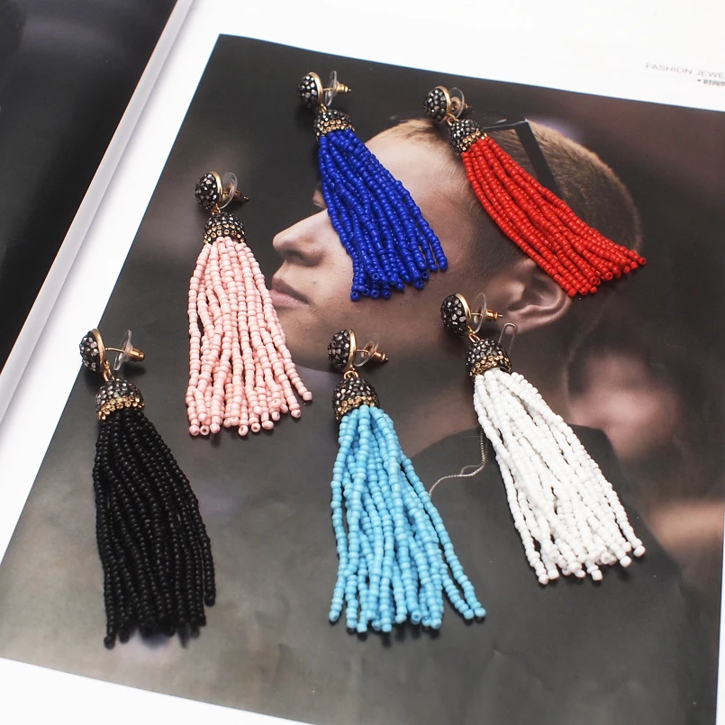 MANILAI Handmade Resin Bead Tassel Earrings Fashion Bohemian Statement Crystal Dangle Earrings For Women Beach Jewelry