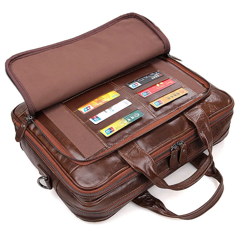 Bolsa de mensajero ejecutiva de cuero genuino para hombre, de 14 pulgadas maletín para portátil, portafolio Vintage, café, grano superior, A4, alta