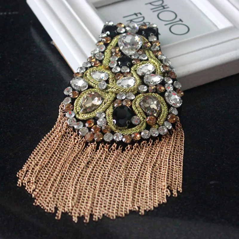 Handmade Fashion Tassel Chain Patch Shoulder Board Badges beads Fabric Metal Epaulet Epaulette Military Pin on Brooch Medal