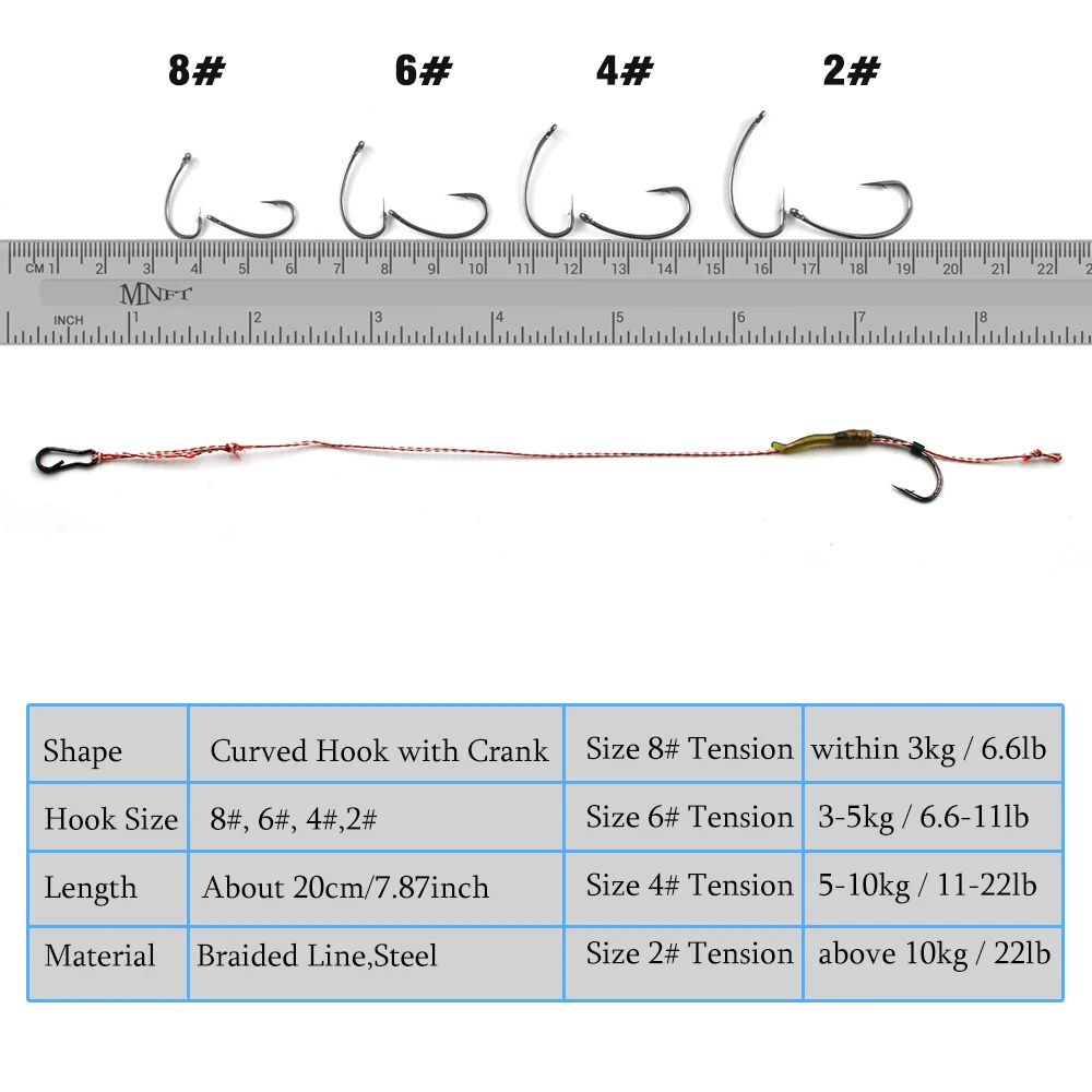 MNFT 3Set Fishing Hair Rigs Carp Fishing Hook Link Ready Made Baits Fishing Accessories Tackles  Curved Hook 2# 4# 6# 8#