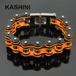 Mens Bracelets/Bangles Orange, Biker Bicycle Motorcycle Chain Link Bracelets For Men/Women,Punk Stainless Steel Jewelry