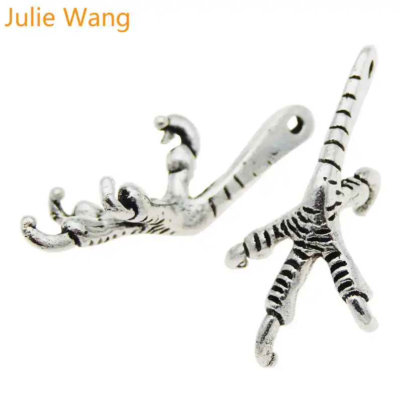 Julie Wang 10PCS Eagle Claw Charms Antique Silver Color Bird Claw Alloy Earrings Bracelet Jewelry Making Pendant Metal Accessory