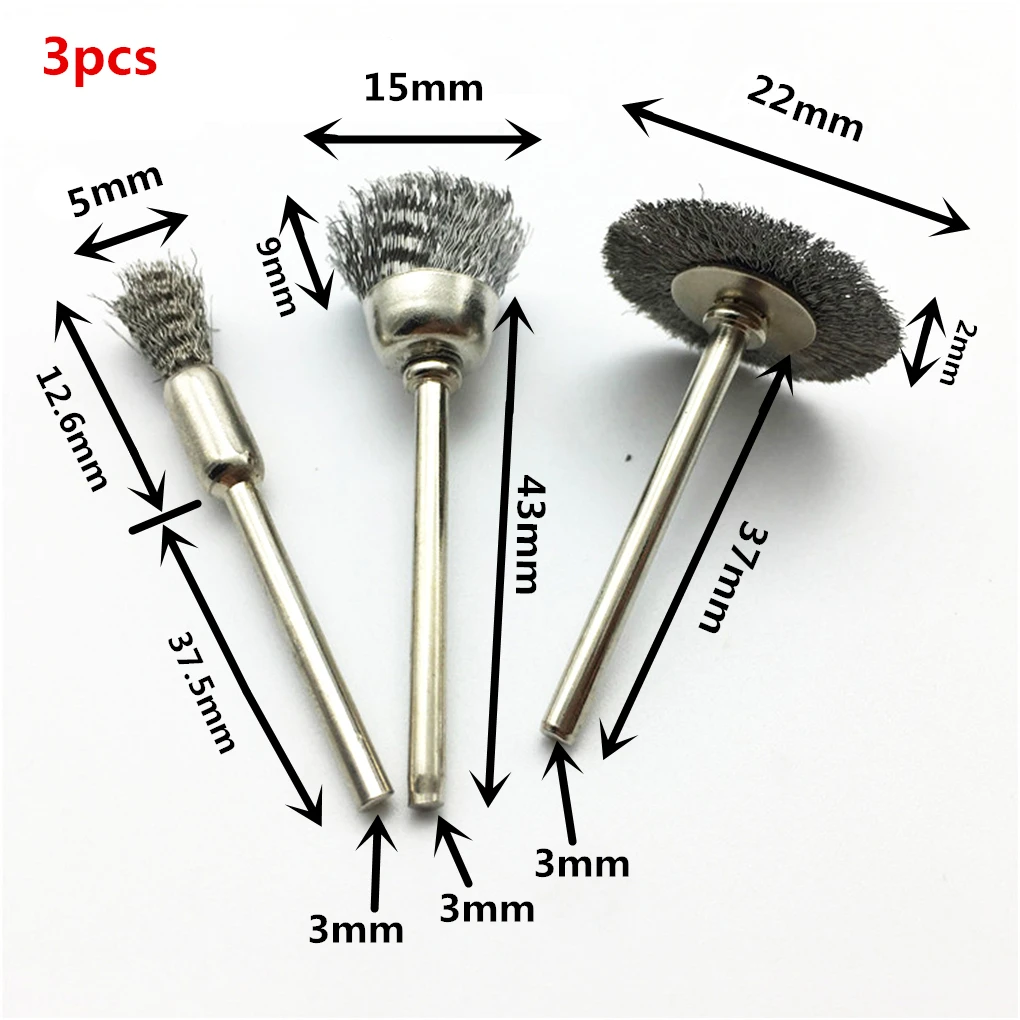 3pcs/set Stainless Steel Wire Brush Fits For Dremel Rotary Tool Accessory 1/8