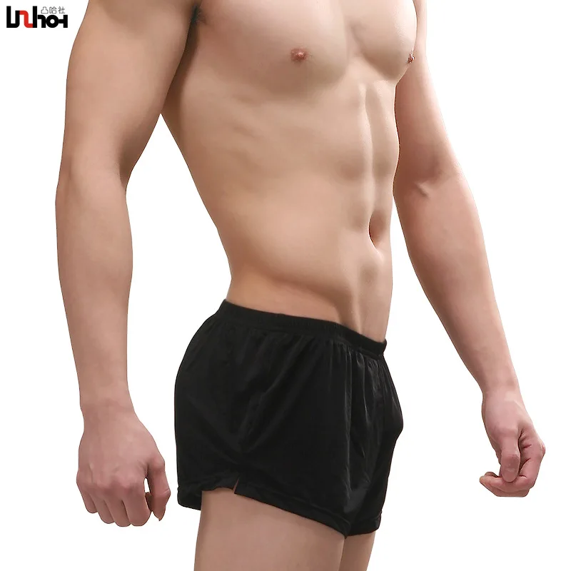 Sexy Men Underwear Ice Silk Boxer Shorts homme Solid Mid-rised U Convex Pouch Underpants Cueca Men\'s Arrow Pants Plus Size M-XXL