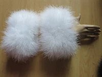 Puños de piel de pluma de avestruz Real para mujer, mangas cálidas de invierno para proteger la muñeca, un par de negros y blancos