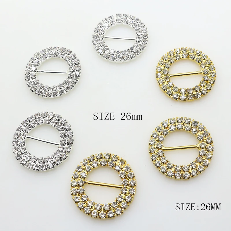 ZMASEY 10pcs/lot 26mm Metal Diamond Buckle Wedding Supply Decoration Invitation Round Shape Rhinestone Buckles Factory