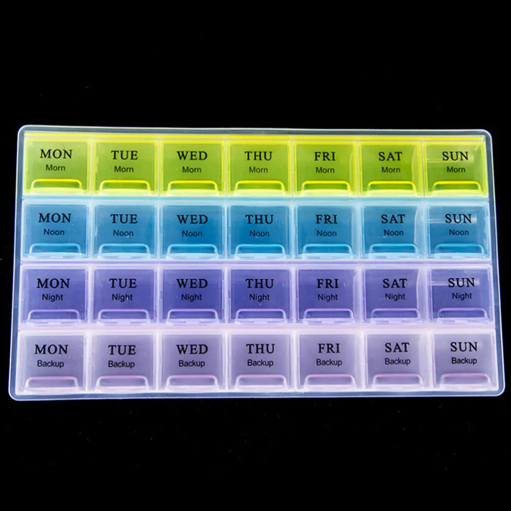 1PCS 4 Row 28 Squares Weekly 7 Days Tablet Pill Box Holder Medicine Storage Organizer Container Case