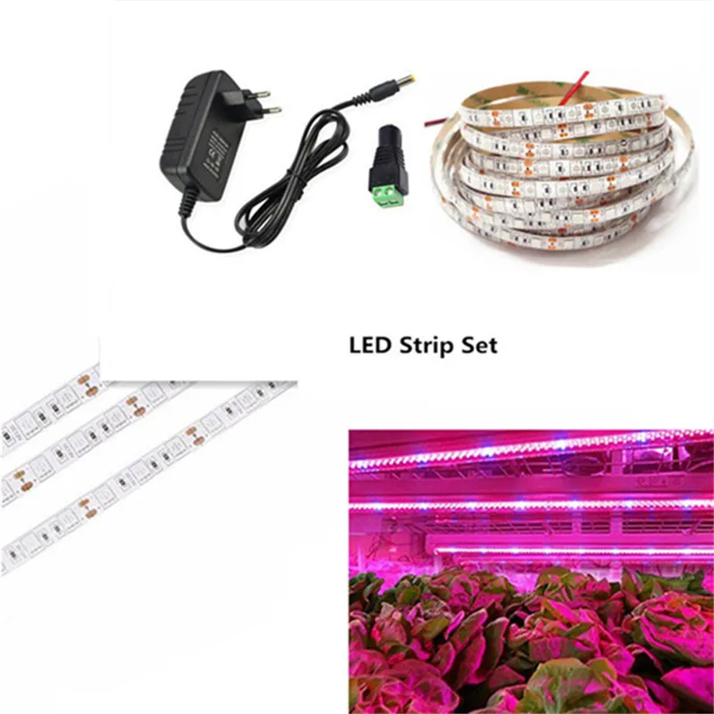 

3M 5M Waterproof LED Grow Light DC12V Red+Blue 3:1 4:1 5:1 Growing LED Strip Full spectrum Plant Growth Light Set With Adapter