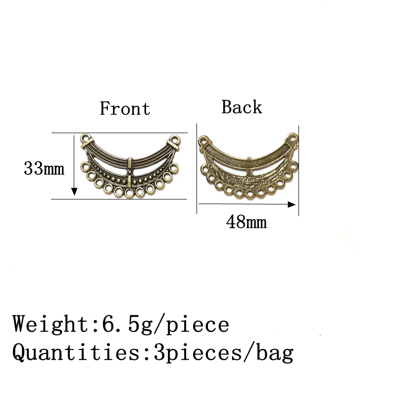 2021 Fashion 48mm 3pieces/bag Zinc Alloy Bronze Porous Connector Charms Linker for DIY Necklace Earring Jewelry Accessories