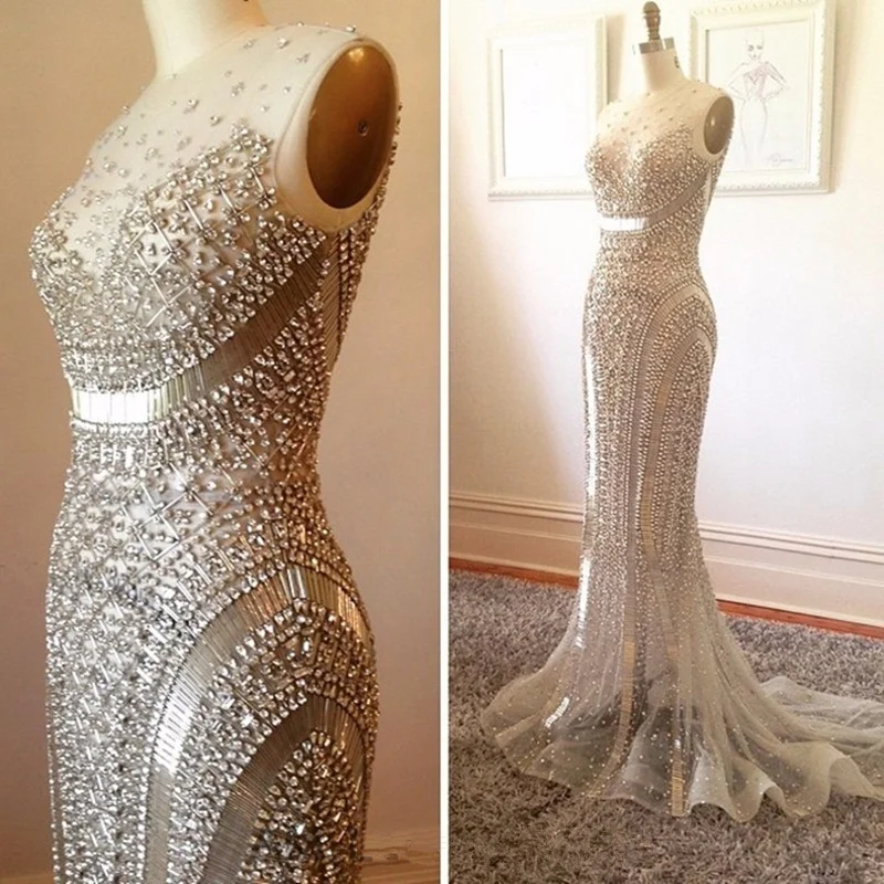 Luxury Mermaid Evening Dress 2022 Beaded Rhinestone Formal Ball Dress Supports Customized