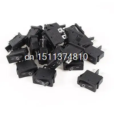 AC 250V 6A 125V 10A 2 Pin I/O 2 Position SPST Snap in Rocker Switch Black 20pcs