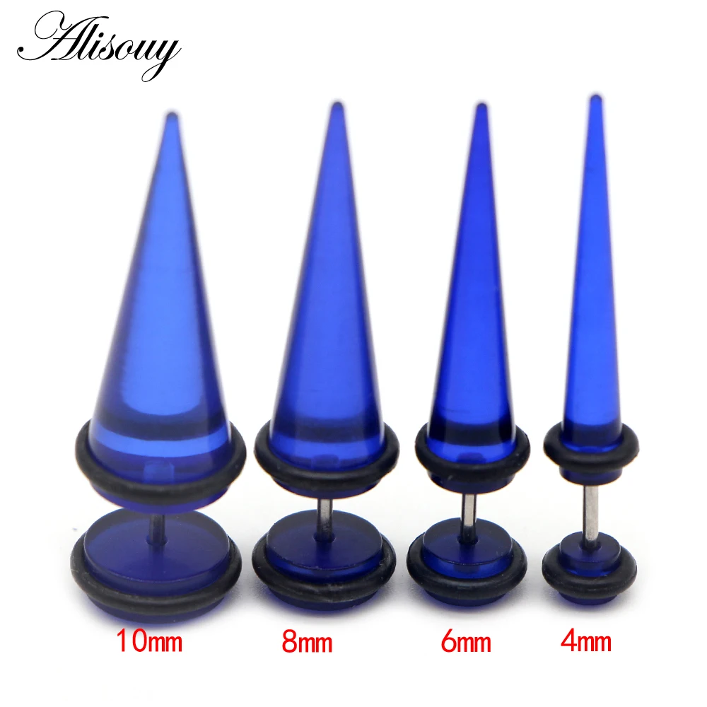 Alisouy 2pc UV Acrylic Illusion Ear Fake Cheater Stretcher Taper Spike Cheater Plug Tunnel Expander Earrings Gauges Body Jewelry