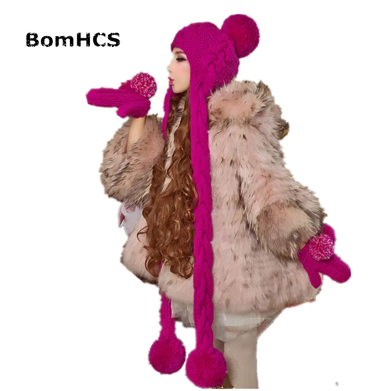 BomHCS Large Warm Winter Scarf Beanie & Gloves (2PCS)100% Handmade Women\'s Beautiful Rose Knit Neckerchief Hat Mittens Gift