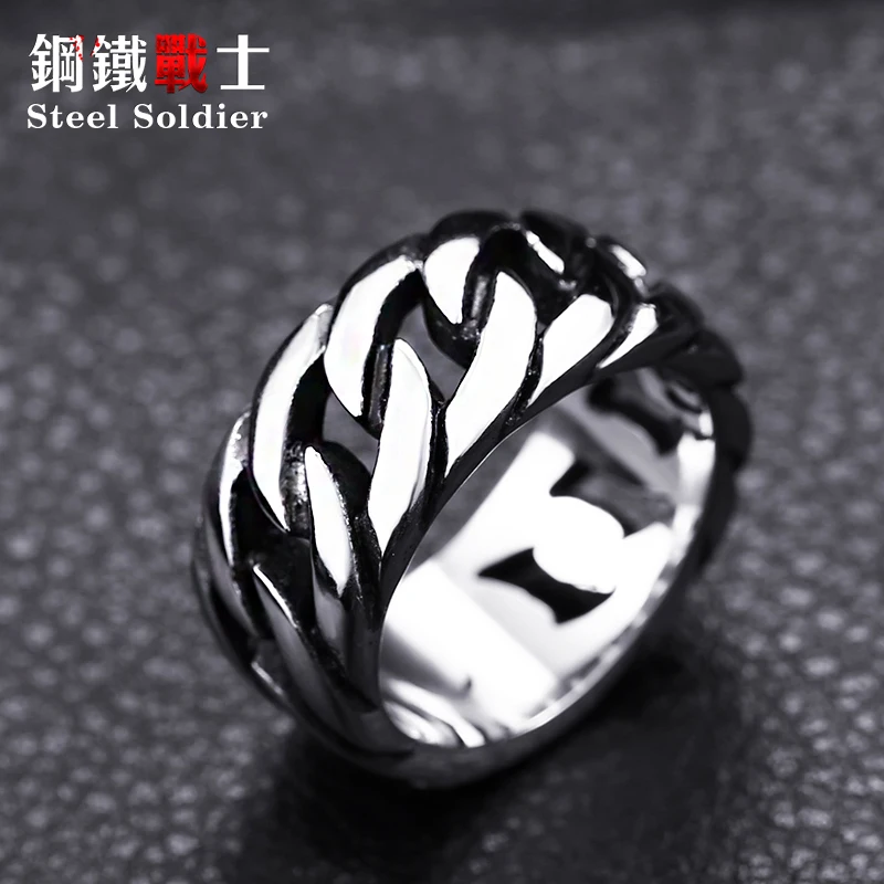 steel soldier titanium steel Gothic chain ring personality retro ring for men stainless steel ring jewelry