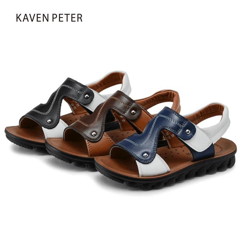 kids shoes Plus size Sandals for boy genuine leather soft bottom flat beach sandals for children 26-39