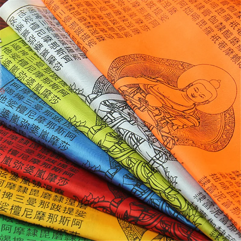 Tibet Buddhist Prayer Flag Sakyamuni Traditional Five Elements Wind Horse Banner Design Contain 21 Flags Length 5 Meters