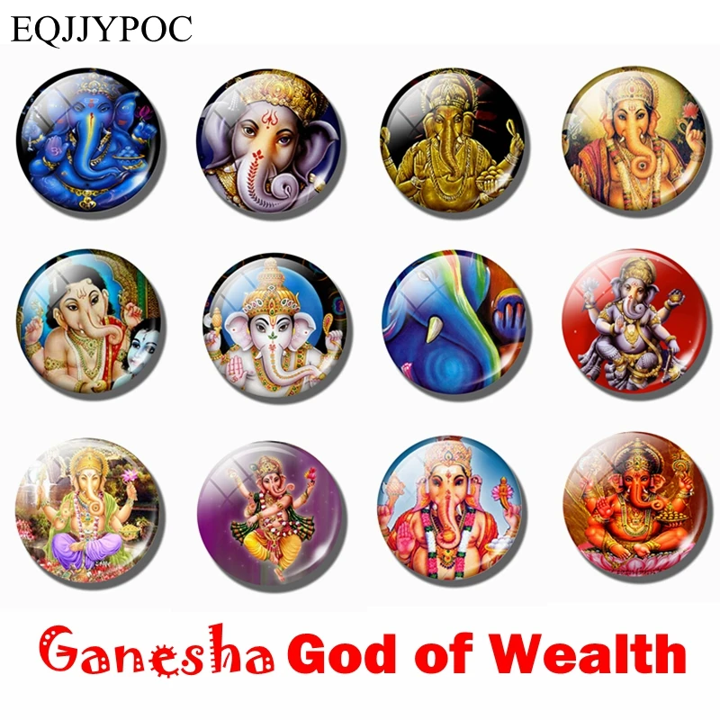 Ganesha Magnetic Refrigerator Stickers Glass Dome Whiteboard Fridge Magnet God of Wealth Home Decoration Accessories 30mm