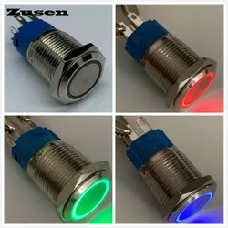 Zusen 16mm 1NO1NC Driekleurige Licht RGB Ring Verlichte Vergrendelende Momentary Drukknop Schakelaar ip65 12V 24V 110V 220V