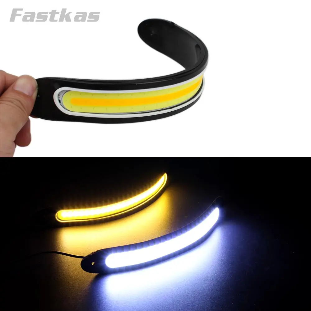 LED DRL Flexible Cars Daytime Running Light Waterproof COB White Color Day Light + Yellow ColoFog Light Turning Signal 12v 20w