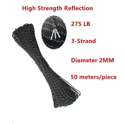 CAMPINGSKY 2mm Paracord Reflective Rope 3 Strand Core Outdoor Camping Cord Parachute Cord Lanyard