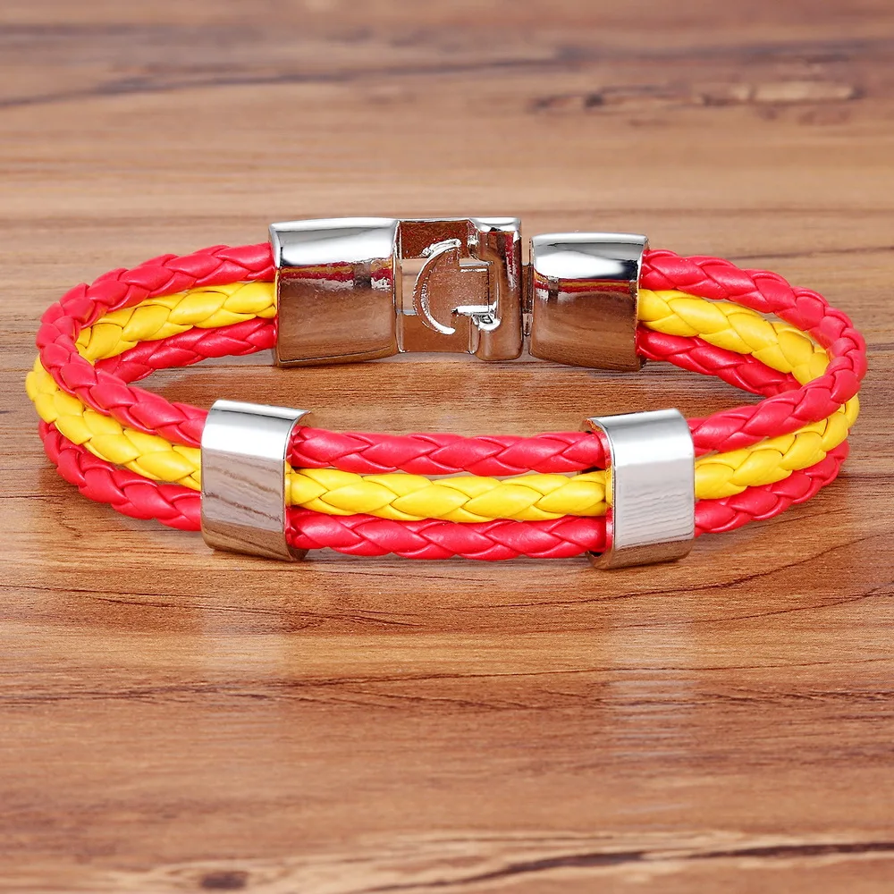 TYO New Fashion Braided Surfer Bandage National Spain Flag Leather Bracelets Trendy Sporty Friendship Bangles For Men Women