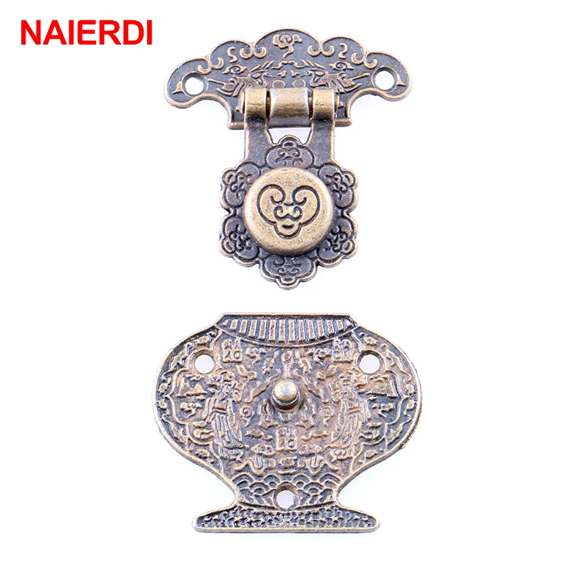 

2PCS NAIERDI 51*41mm Antique Bronze Hasp Latch Jewelry Wooden Box Lock Mini Cabinet Buckle Case Locks Decorative Handle Hardware