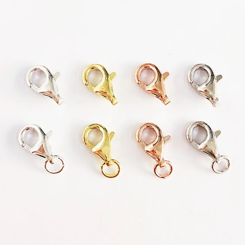 2pcs 100% 925 Sterling Silver Lobster Clasps 8mm 4 Colors Necklace/Bracelet Connector Clasp Hooks DIY Fine Jewelry Accessories