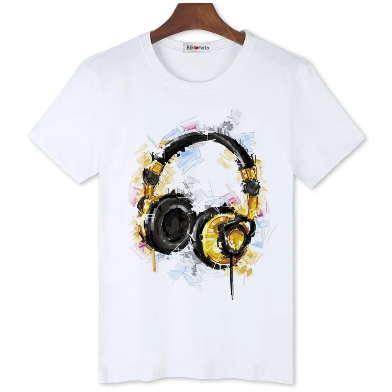 BGtomato super cool earphone T-shirt love music hip hop Shirts fashion Tops men punk tees Cool streetwear