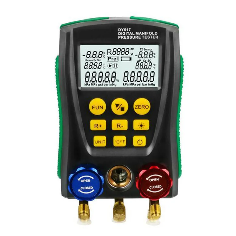 DY517A Refrigeration Digital Manifold Pressure Gauge Meter HVAC Vacuum Pressure Temperature Tester Leakage Test