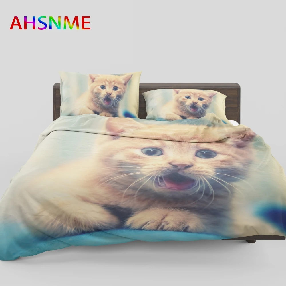 4.AHSNME Little Kitty Bedding Set Cat Duvet Cover Sets Customize Size AU Europe Size Queen King Single for Kids Gift Bedlinens