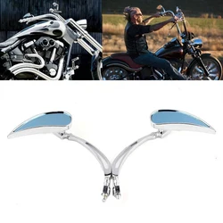 Chrome Custom Rearview Rear view Mirrors Blue For Harley Motorcycle Cruiser Chopper Dyna Electra Glide