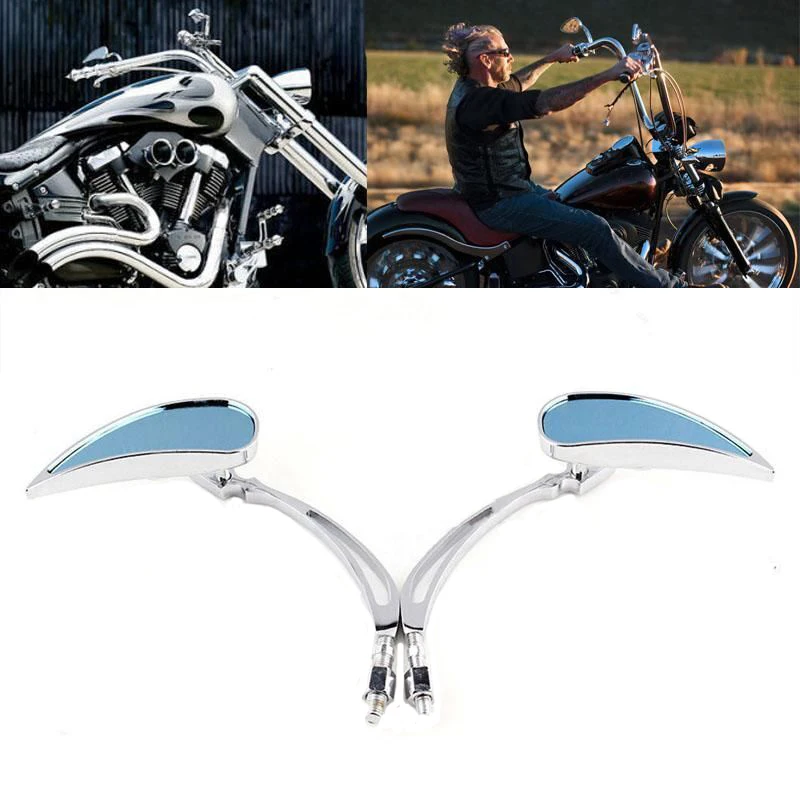 Chrome Custom Rearview Rear view Mirrors Blue For Harley Motorcycle Cruiser Chopper Dyna Electra Glide