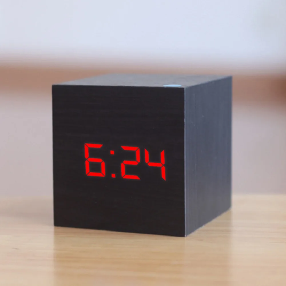 Wooden Digital Clock LED Voice Control Alarm Clock Thermometer Timer Calendar Table Desk Decoration Bedside Electronic Clocks