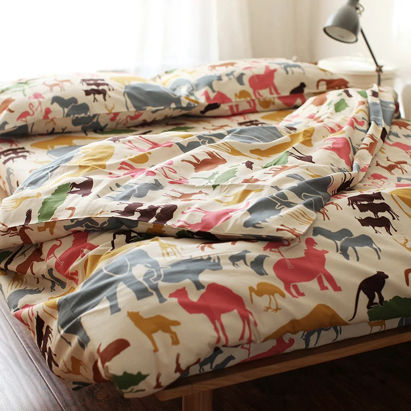 100% Cotton Thickened Duvet Cover Set Winter Autumn Madagascar Reactive Printing Japan Style Bedding Set Thicken 4PCS 3 PCS