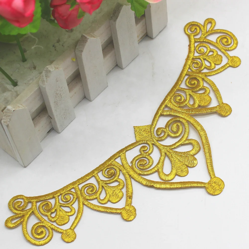 Gold Embroidered Patches Iron On Royal Crown Diy Trims Shiny Metallic Gold And Silver 22cm*8cm