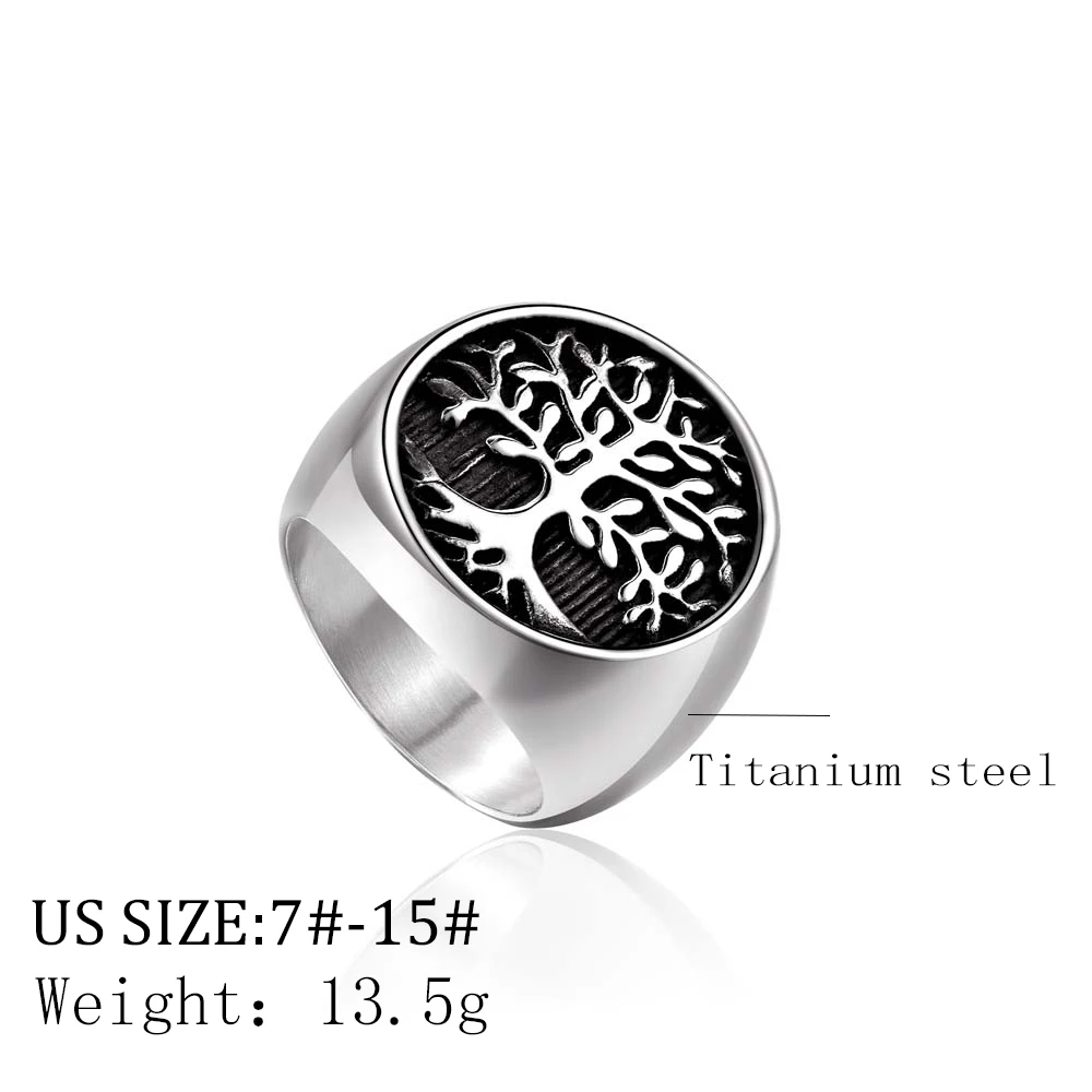 Punk Stainless Steel Titanium Tree Of Life Ring Gold Color Life Tree Rings For Men Ring Jewelry Bague Homme image 2