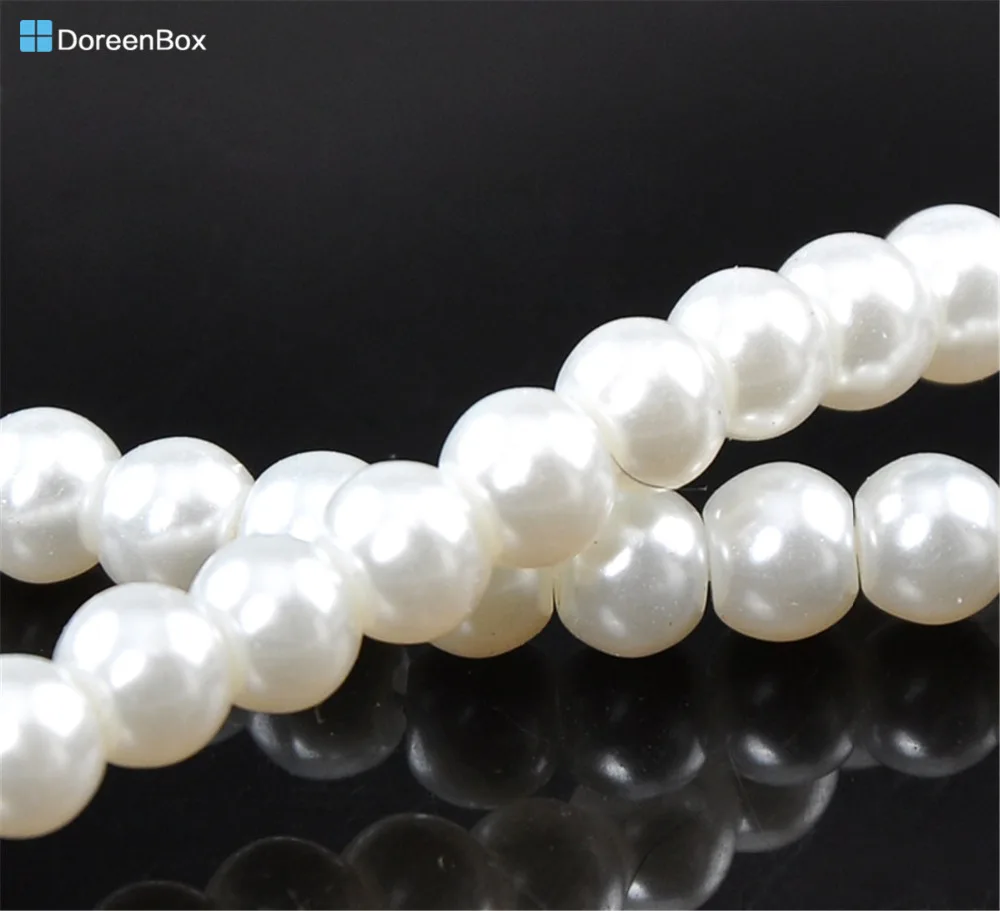 

5 Strands Doreen Box Glass Imitation Pearl Beads Round 6mm Dia. White Color Bead 82cm Long, Hole: 1mm, About 145 PCs Per Strand