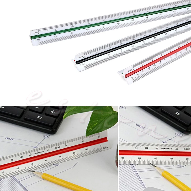 

300mm 1:150 1:200 1:250 Triangular Metric Scale Ruler For Engineer Multicolor