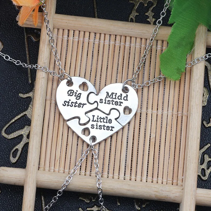 3Pcs Big Sister Middle Sister Little  Necklace Women Hollow Heart Puzzle Sis Friend Pendant Family Jewelry Gifts image 5