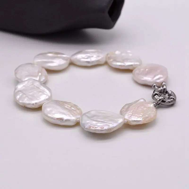 Pearl Bracelet Natural White Flat Baroque Pearl Women Bracelet Simple Fashion Jewelry Girly Bracelet Free Shipping