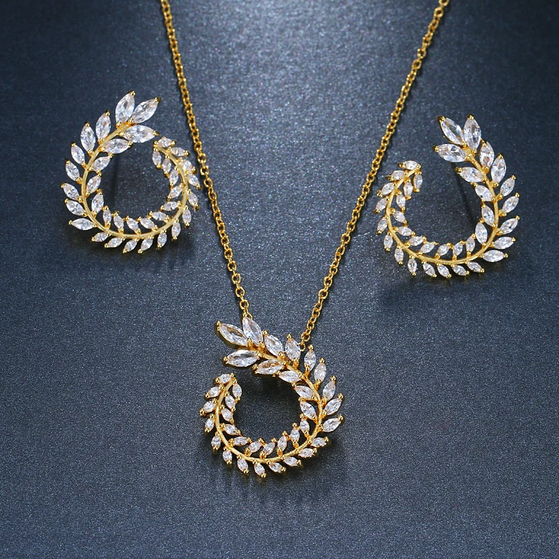 EMMAYA Trendy Women Pendant Necklace And Earrings Jewelry Sparkling AAA CZ Stone Jewelry Sets For Ladies