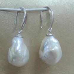 100% nature freshwater pearl earring with 925 silver hook,AAA baroque Pearl,diameter 14-16 mm big baroque pearl,with display box
