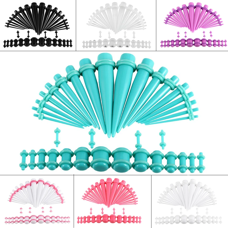 36pcs/lot Hot Acrylic Mixed Color Ear Gauges Taper and Plug Stretching Kits Flesh Tunnel Expansion Body Piercing Jewelry 14G-00G